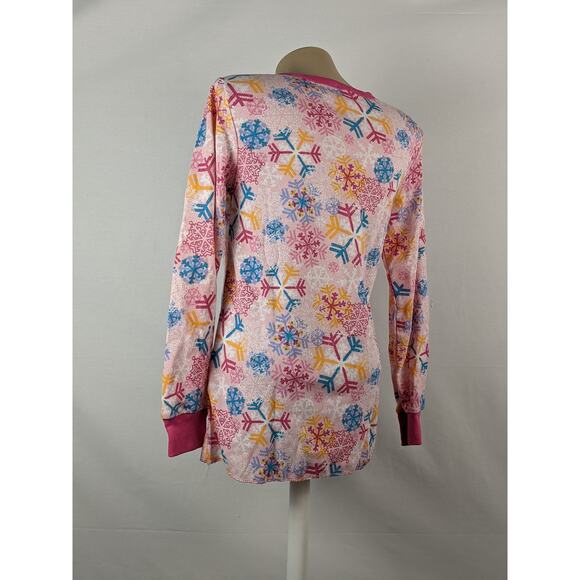 Joe Boxer L‎ Pink Snowflake Thermal Pajama Top Crew Neck Long Sleeves Sleep Cozy - Picture 3 of 7